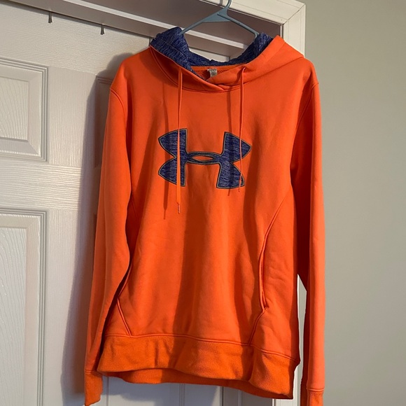 Under Armour Tops - Under Armour Vibrant Orange Hoodie with Navy Logo